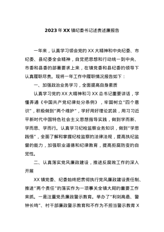 2023年XX镇纪委书记述责述廉报告.docx