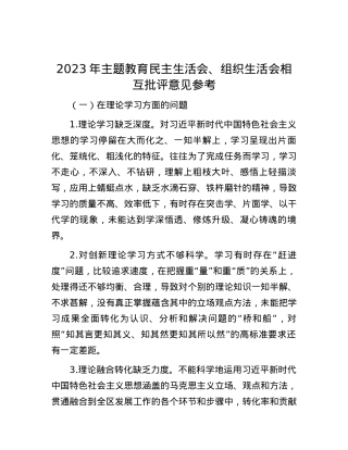 2023年主题教育民主生活会、组织生活会相互批评意见参考.docx