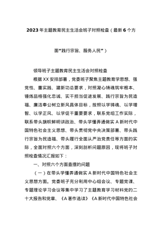 2023年主题教育民主生活会班子对照检查（最新6个方面“践行宗旨、服务人民”）.docx