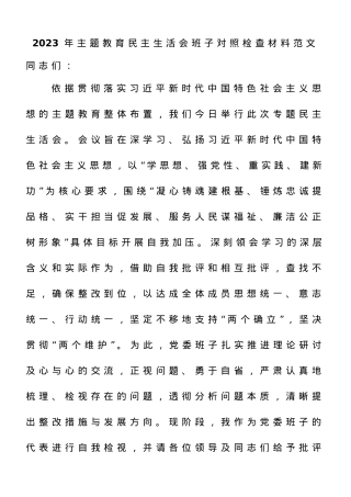 2023年主题教育民主生活会班子对照检查材料范文.docx