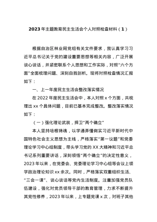 2023年主题教育民主生活会个人对照检查材料（1）.docx