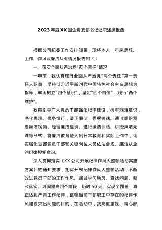 2023年度XX国企党支部书记述职述廉报告.docx