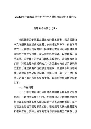 2023年主题教育民主生活会个人对照检查材料（践行宗旨等6个方面） (5).docx
