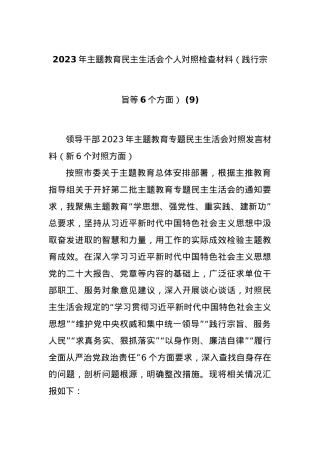 2023年主题教育民主生活会个人对照检查材料（践行宗旨等6个方面） (9).docx