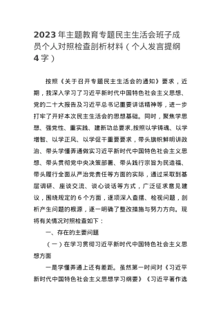 2023年主题教育专题民主生活会班子成员个人对照检查剖析材料（新.docx