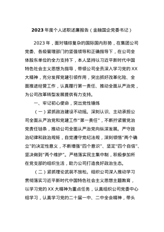 2023年度个人述职述廉报告（金融国企党委书记）.docx