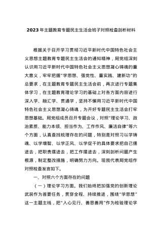 2023年主题教育专题民主生活会班子对照检查剖析材料.docx