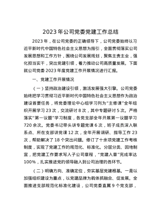 2023年公司党委党建工作总结.docx