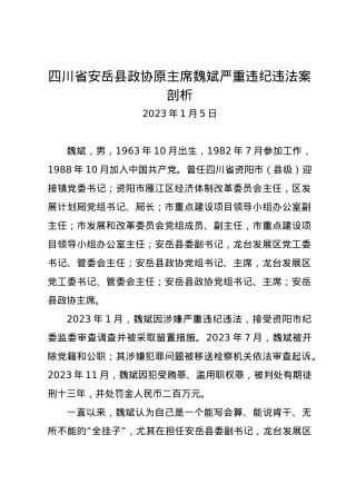 党纪学习教育∣07案例剖析：四川省安岳县政协原主席魏斌严重违纪违法案剖析.docx