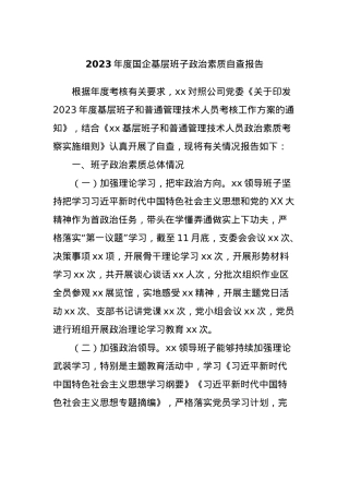 2023年度国企基层班子政治素质自查报告.docx