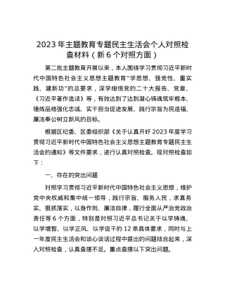 2023年主题教育专题民主生活会个人对照检查材料（新6个对照方面）.docx