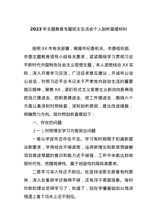 2023年主题教育专题民主生活会个人剖析查摆材料.docx