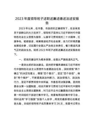 2023年度领导班子述职述廉述德述法述安报告.docx