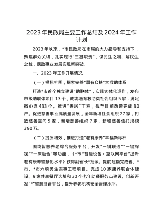 2023年民政局主要工作总结及2024年工作计划.docx
