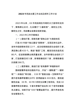 2023年民政主要工作总结及明年工作计划.docx