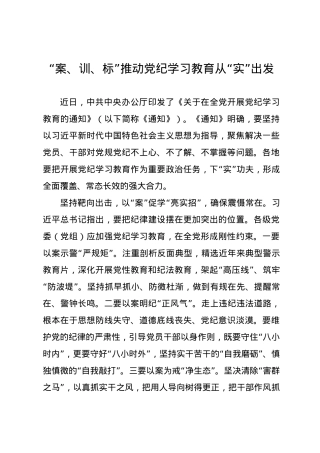 党纪学习教育∣09学习交流：20240409“案、训、标”推动党纪学习教育从“实”出发.docx