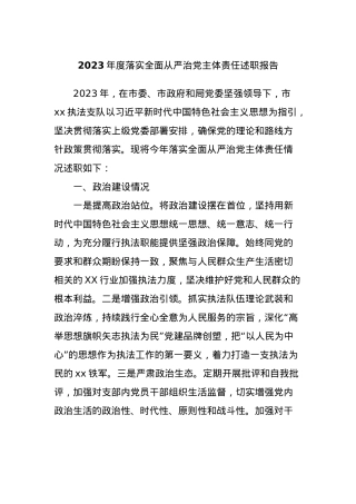 2023年度落实全面从严治党主体责任述职报告.docx