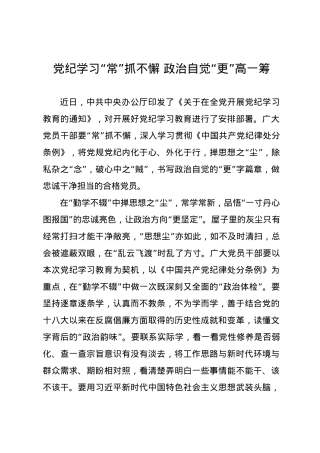 党纪学习教育∣09学习交流：20240410党纪学习“常”抓不懈 政治自觉“更”高一筹.docx