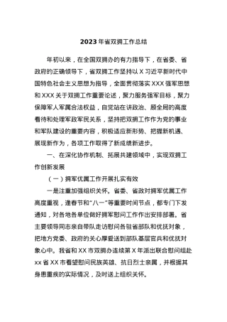 2023年省双拥工作总结.docx
