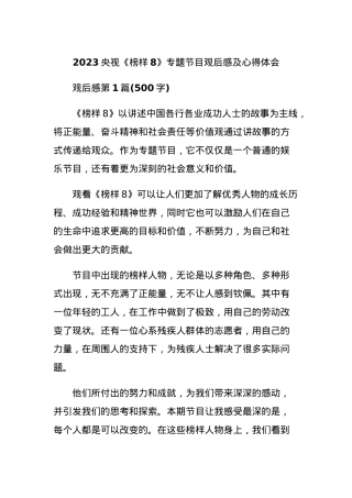 2023央视《榜样8》专题节目观后感及心得体会.docx