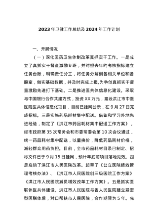 2023年卫健工作总结及2024年工作计划.docx