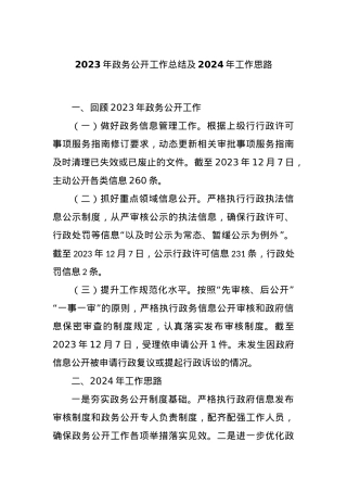 2023年政务公开工作总结及2024年工作思路.docx