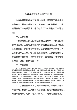 2024年艾滋病防控工作计划.docx