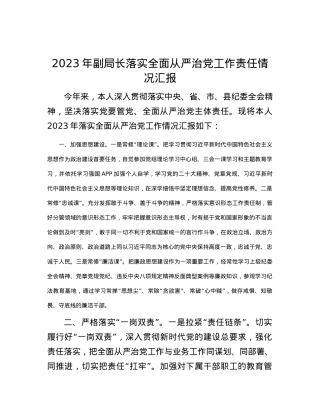 2023年副局长落实全面从严治党工作责任情况汇报.docx