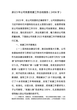 2023年公司党委党建工作总结报告.docx