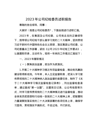 2023年公司纪检委员述职报告.docx