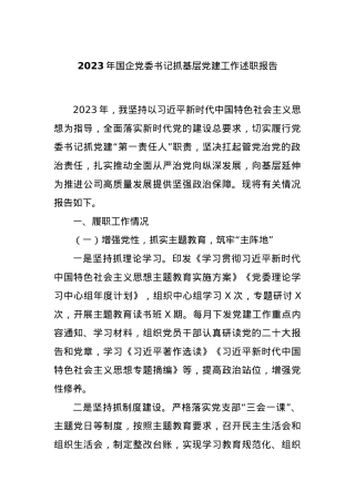 2023年国企党委书记抓基层党建工作述职报告.docx