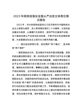 2023年局党组落实全面从严治党主体责任情况报告有重名 835801.docx