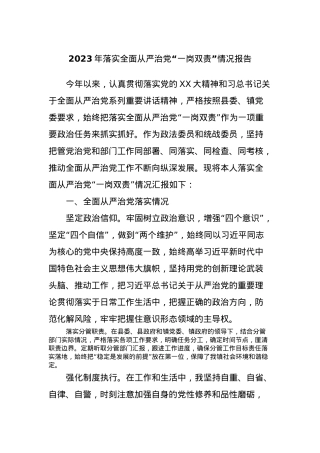 2023年落实全面从严治党“一岗双责”情况报告.docx