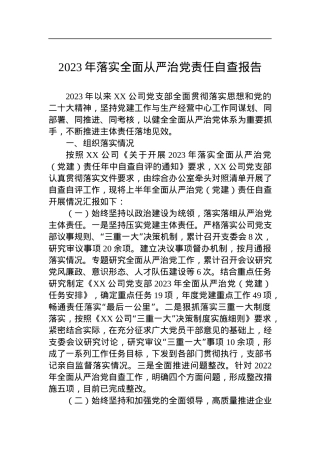 2023年落实全面从严治党责任自查报告.docx