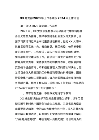 XX党支部2023年工作总结及2024年工作计划.docx