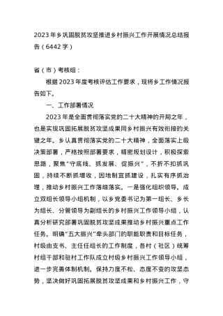 2023年乡巩固脱贫攻坚推进乡村振兴工作开展情况总结报告【优】.docx