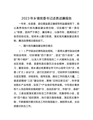 2023年乡镇党委书记述责述廉报告.docx