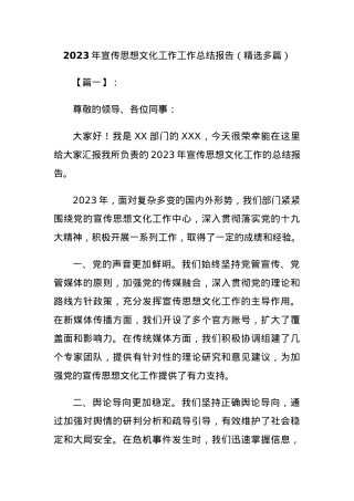 2023年宣传思想文化工作工作总结报告（精选多篇）.docx