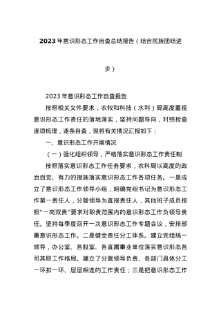 2023年意识形态工作自查总结报告（结合民族团结进步）.docx