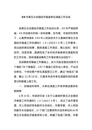XX市第五次全国经济普查单位清查工作总结.docx