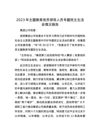 2023年主题教育党员领导人员专题民主生活会情况报告.docx