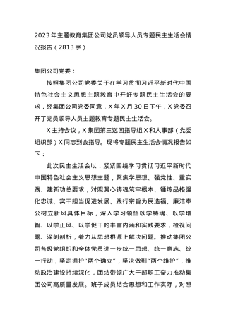 2023年主题教育集团公司党员领导人员专题民主生活会情况报告.docx