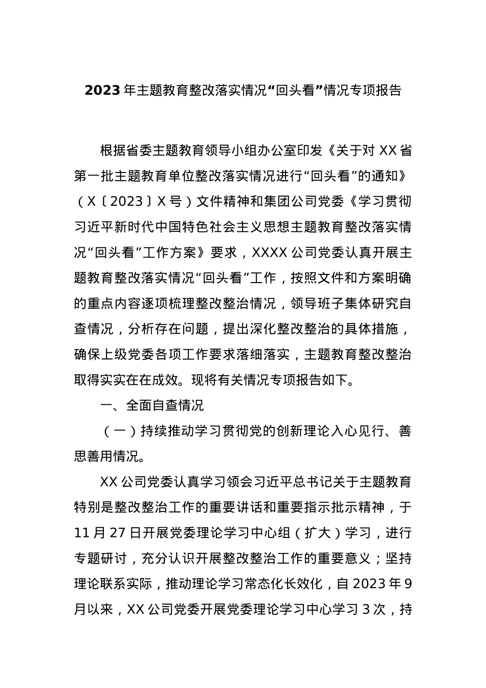 2023年主题教育整改落实情况“回头看”情况专项报告.docx_第1页