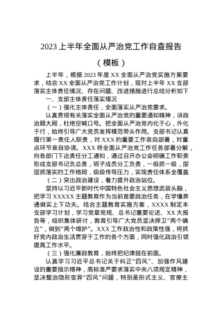 2023上半年全面从严治党工作自查报告（模板）.docx