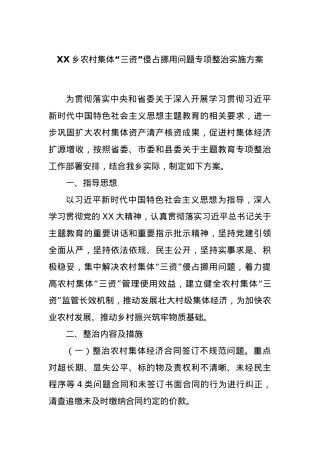 XX乡农村集体“三资”侵占挪用问题专项整治实施方案.docx