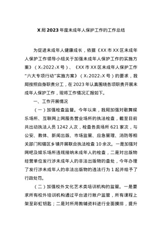 X局2023年度未成年人保护工作的工作总结.docx