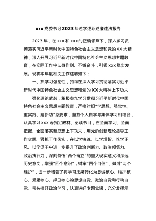 xxx党委书记2023年述学述职述廉述法报告.docx