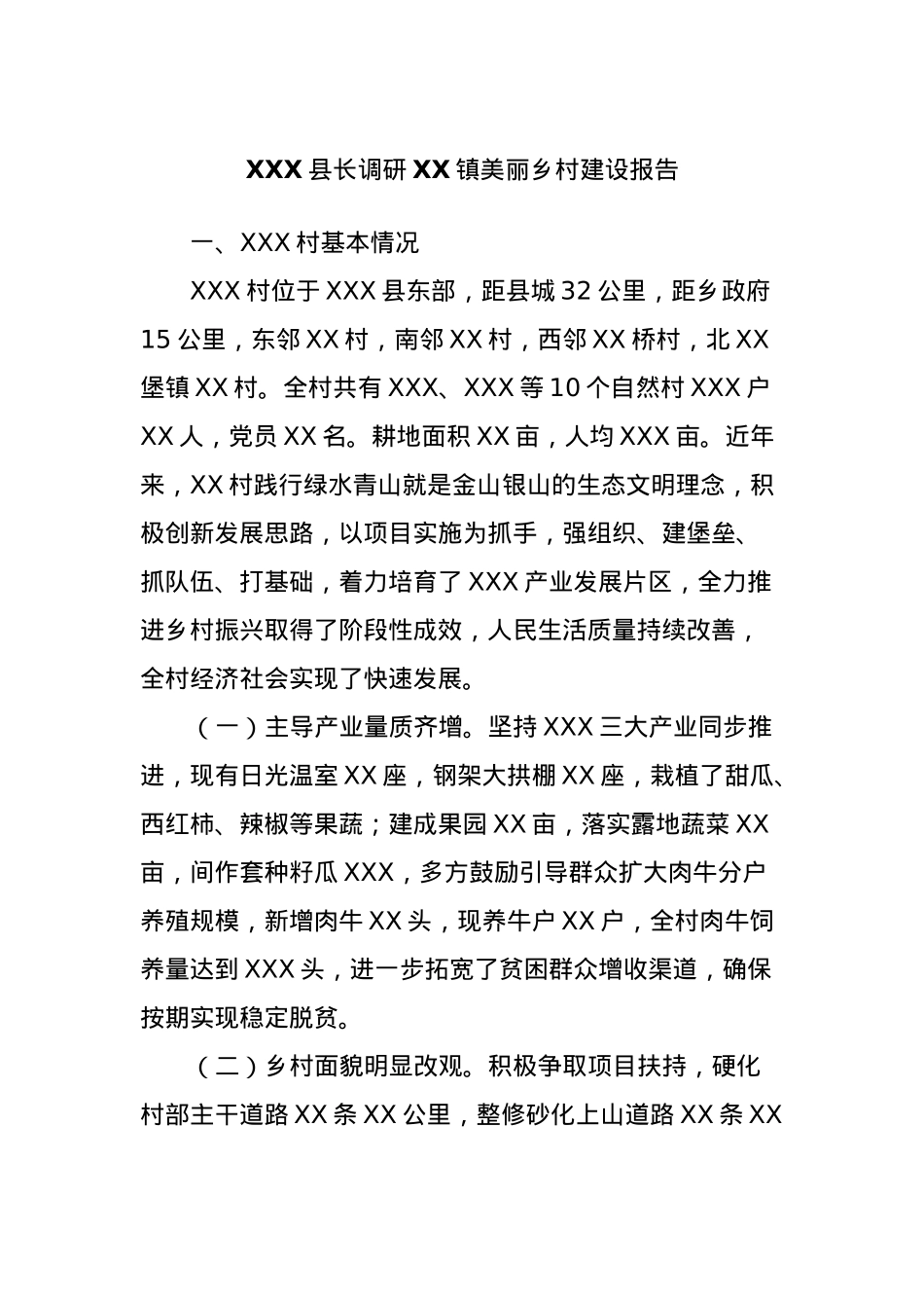 XXX县长调研XX镇美丽乡村建设报告.docx_第1页