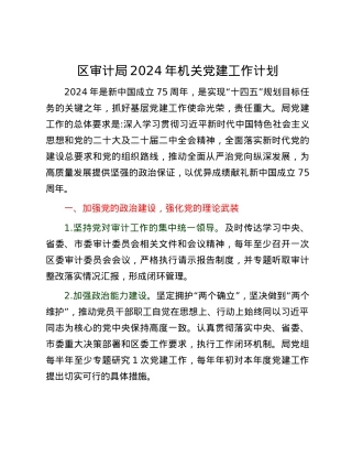 区审计局2024年机关党建工作计划.docx