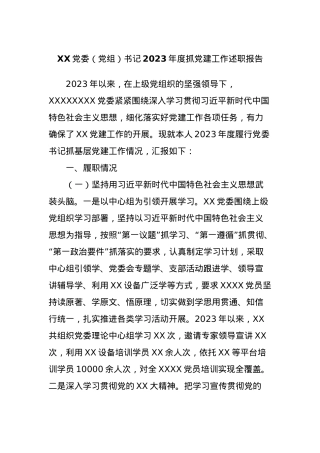 XX党委（党组）书记2023年度抓党建工作述职报告.docx